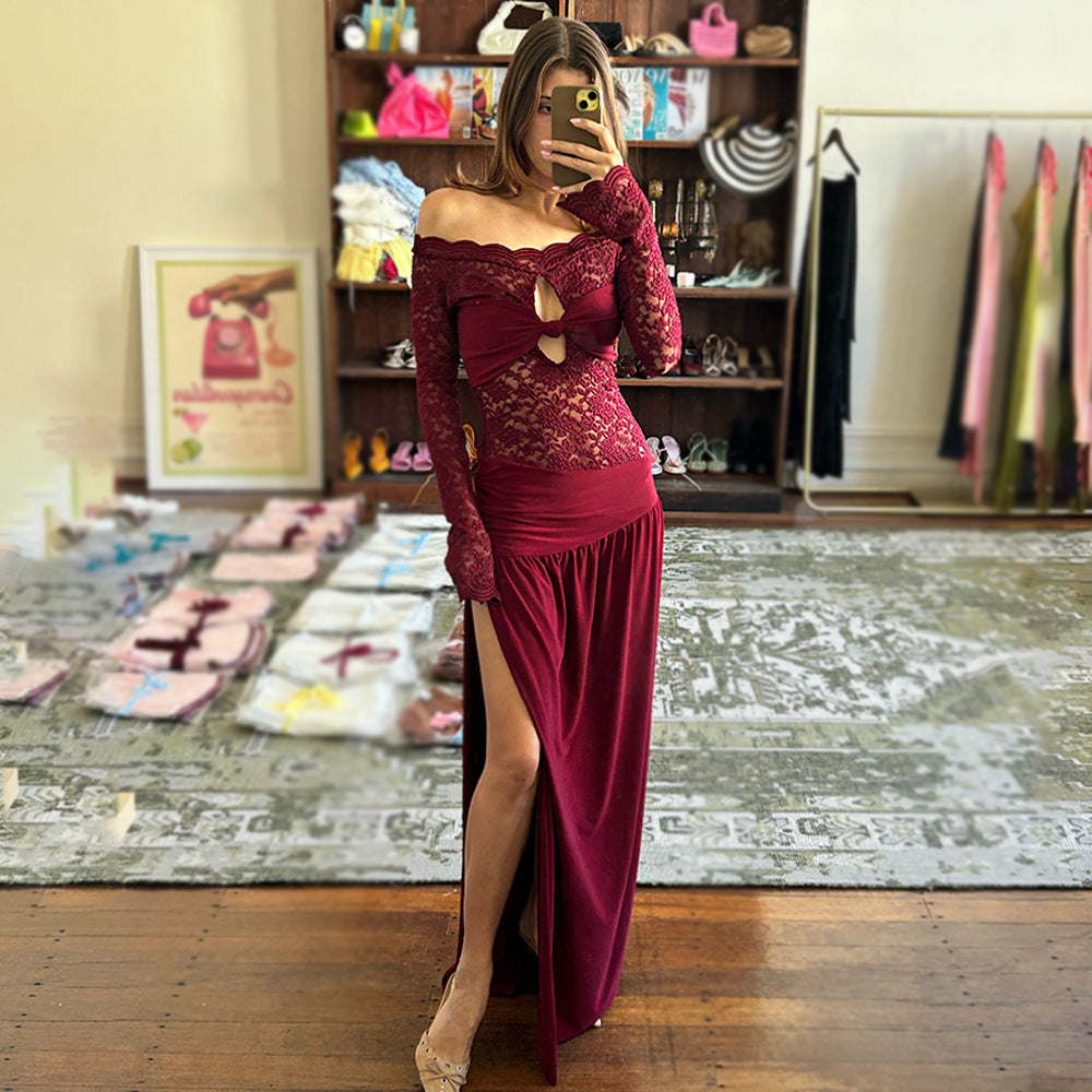 Sommer-Maxikleid mit Neckholder, sexy hohem Schlitz und Falten für Damen