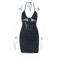 Sexy Spitzen-Trägerkleid Sommer V-Ausschnitt rückenfrei geschnürtes Etuikleid