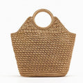 Handgemachte Strohtasche Ring Handtragekorb Große Kapazität Korbtasche Gewebte Tasche Urlaub Strandtasche Damentasche