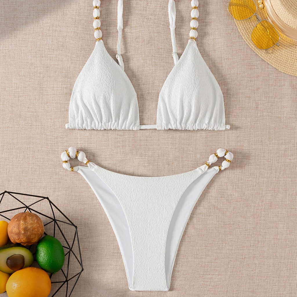 Damen Sexy Bikini Spezialstoff Perlenaccessoires Bikini-Badeanzug