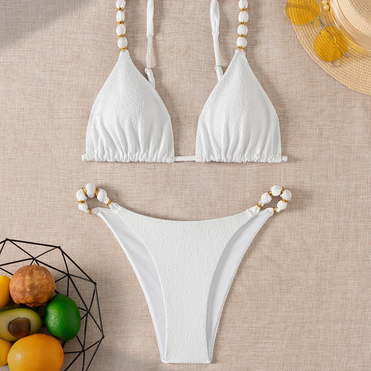 Damen Sexy Bikini Spezialstoff Perlenaccessoires Bikini-Badeanzug