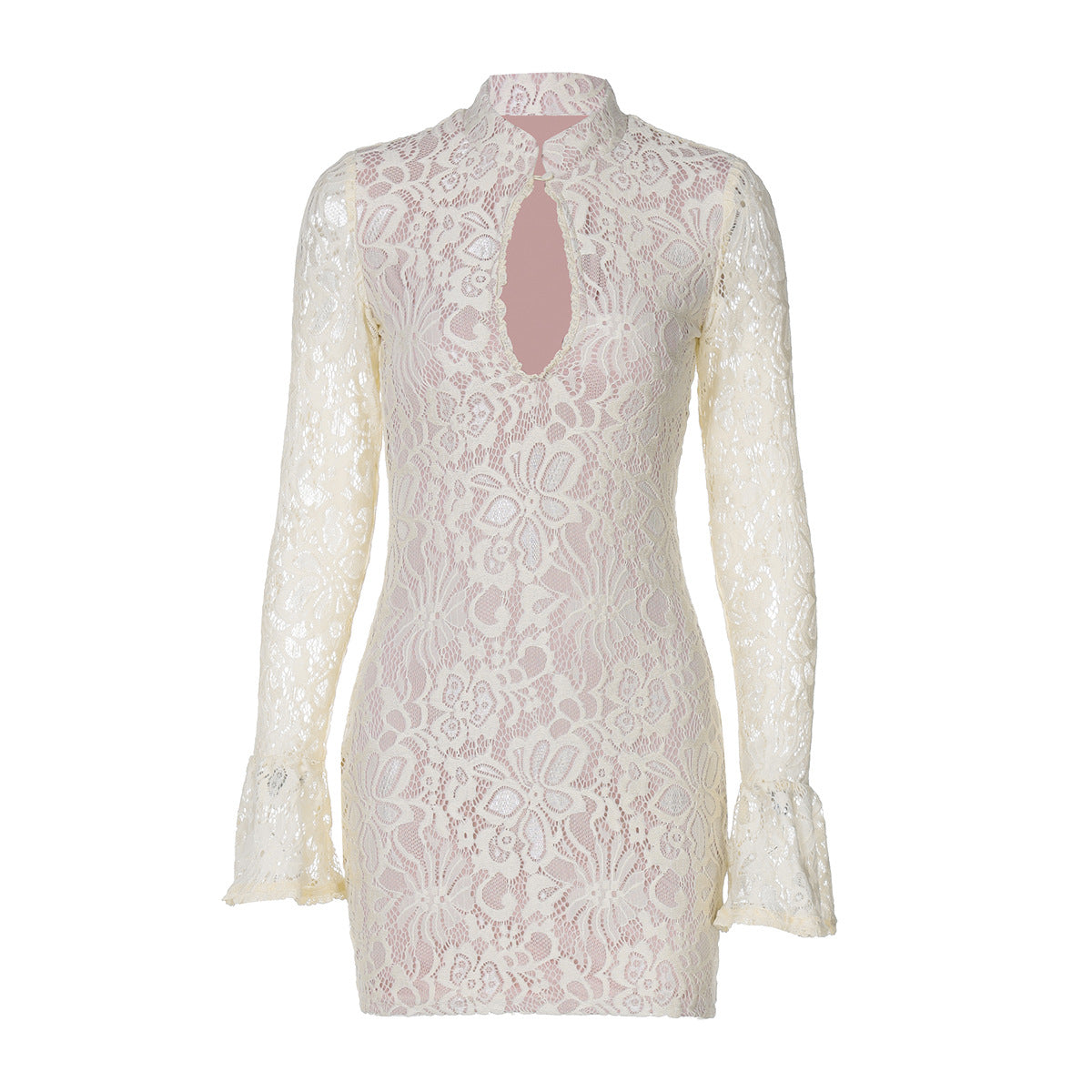 Vêtements pour femmes Hiver Sexy Dentelle Découpe Hanche Enveloppée Robe Manches Évasées