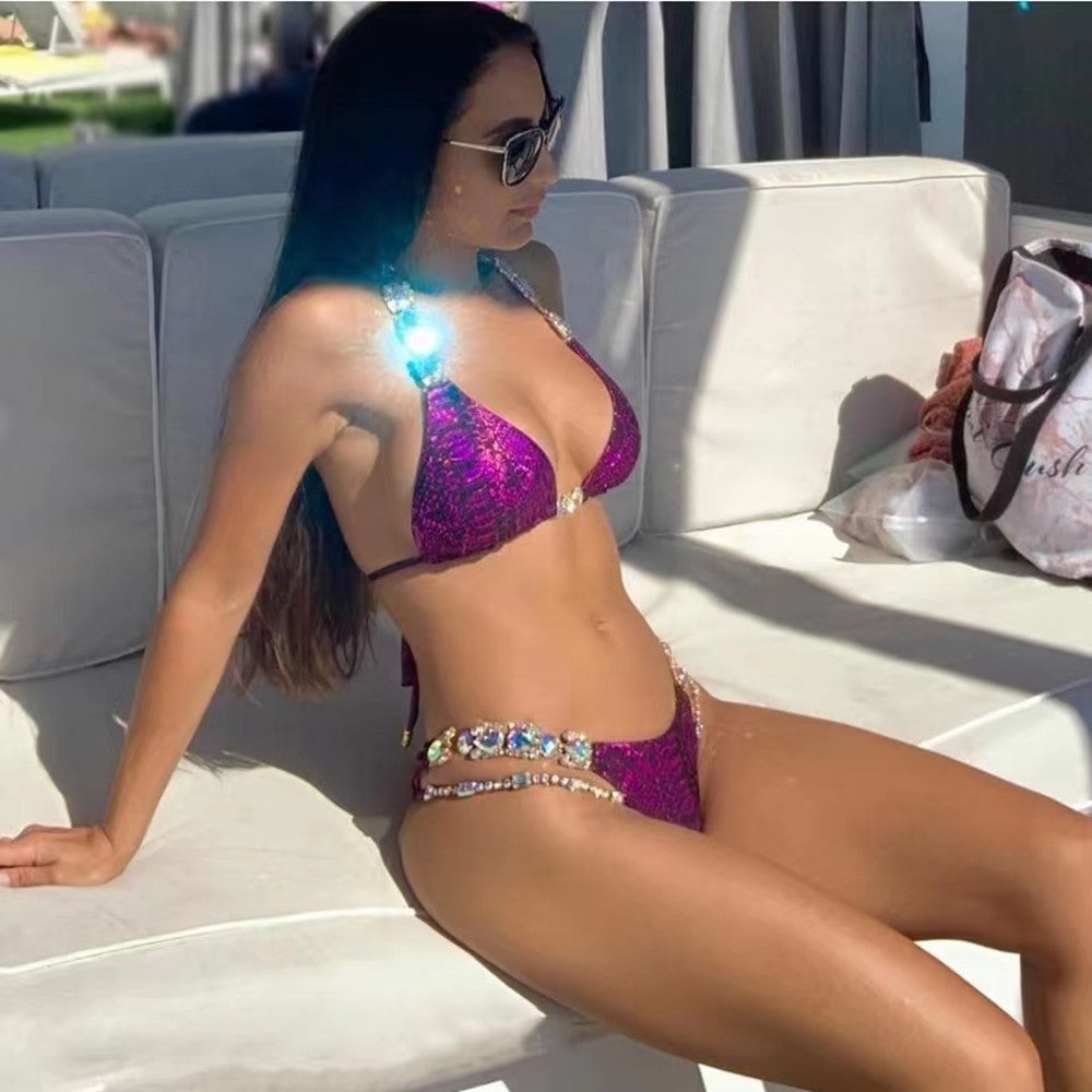 Nouveau Bikini Sexy Motif Serpent Cristal Diamant Maillot de Bain Femme Deux Pièces Maillot de Bain de Plage