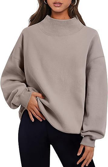Damen Herbst Winter Casual Fleecehemd Damen Dicke Halb-Rollkragen Lockere Sweatshirts