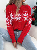 Herbst Winter Schneeflockenmuster Laternenärmel Pullover Damenbekleidung Weihnachten