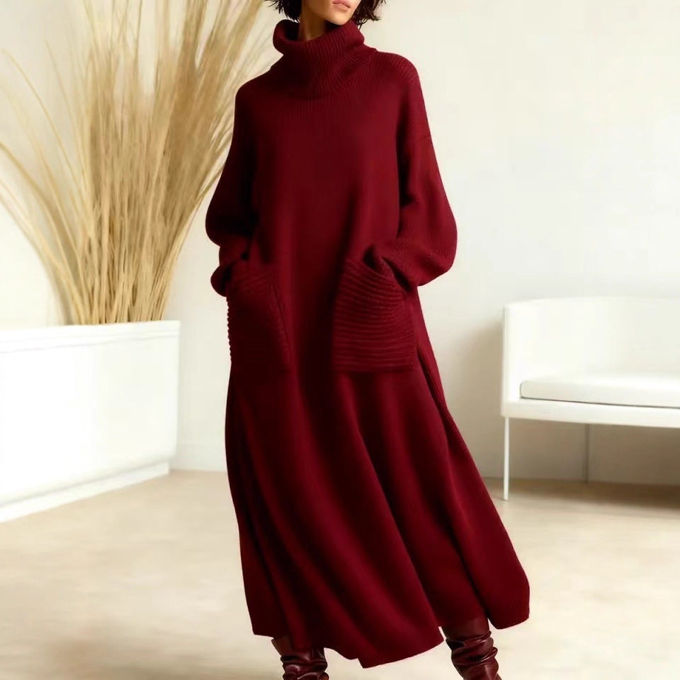 Hochgeschlossenes Wollkleid Lockerer Wollmantel