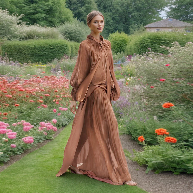 Nischen-Maxikleid, hoher Qualität, Herbst Winter Design, Fledermausärmel, geschnürtes Kleid für Damen