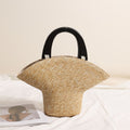 Sac en bois portable Chapeau en paille Sac en paille frais Sac tissé Sac de plage de vacances Sac pour femme