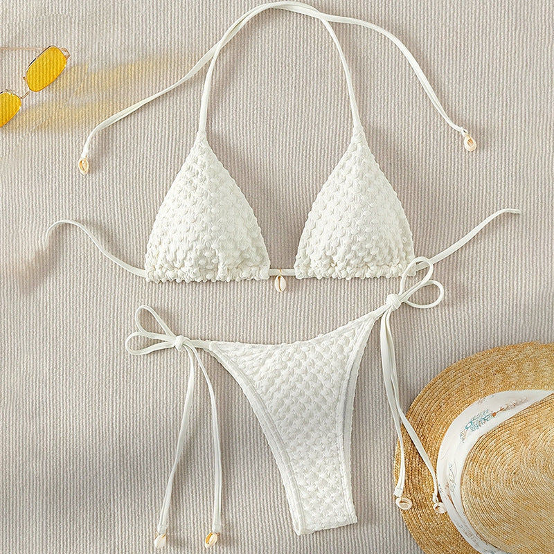 Geschnürtes geteiltes Bademode Damen Sexy Bikini Einfarbig Frühling Strand Badeanzug Bikini