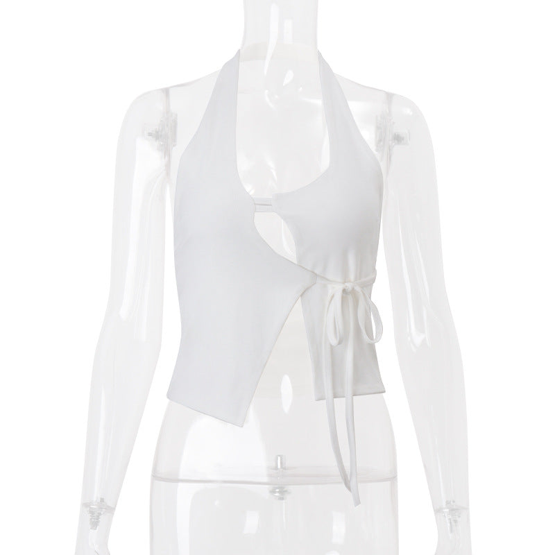 Damenbekleidung Sommer Sexy Neckholder-Top mit Schnürung, rückenfrei, Strickjacke, Weste für Damen