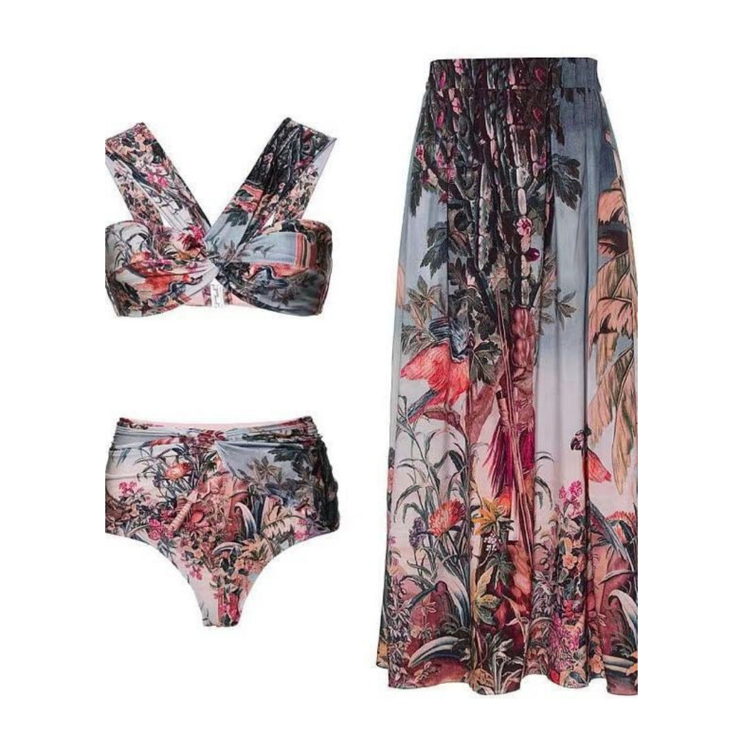 Urlaub Strandkleid Badeanzug Damen Retro Bedruckt Frühling Badeanzug Dreiteiliger Anzug