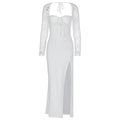 Robe sexy fendue à lacets, ajustée et décolletée pour femme, collection automne