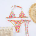Träger-Split-Badeanzug Damen bedruckt sexy Bändchen-Bikini