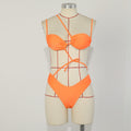 Einfarbiger Schnür-Bikini, sexy, beliebt, asymmetrisch, Nylon, geteilter Badeanzug für Damen