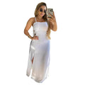 Robe fendue sans manches à bretelles unies et dos nu pour femme