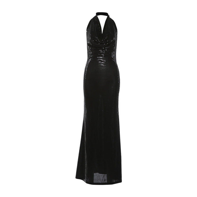 Robe Femme Printemps Sexy Décolleté Col Rabattu Sans Manches Dos Nu Ajustée pour Femme
