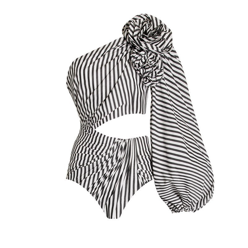 Maillot de bain une pièce sexy pour femme, plissé, à volants, rayé, bikini, robe longue en maille