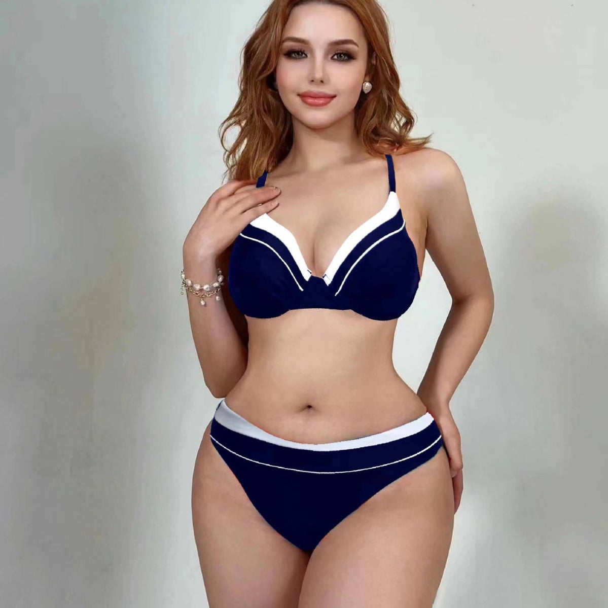 Bikini Stahlbügel Geraffter Split Sexy Mesh Dreiteiliger Badeanzug Damen