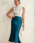 Jupe fourreau mi-longue en satin de couleur unie, coupe ajustée, style sirène, collection printemps pour femmes