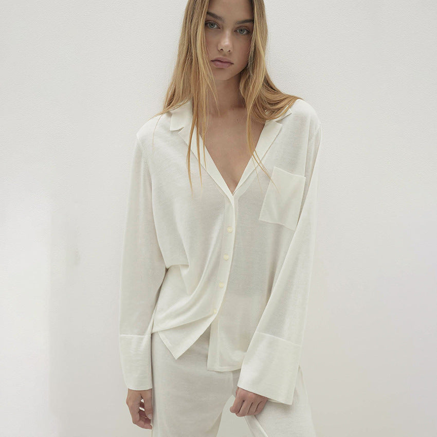 Bequeme Strick-Loose Cardigan Langarm-Hose Pyjama Damen Casual Simple Homewear