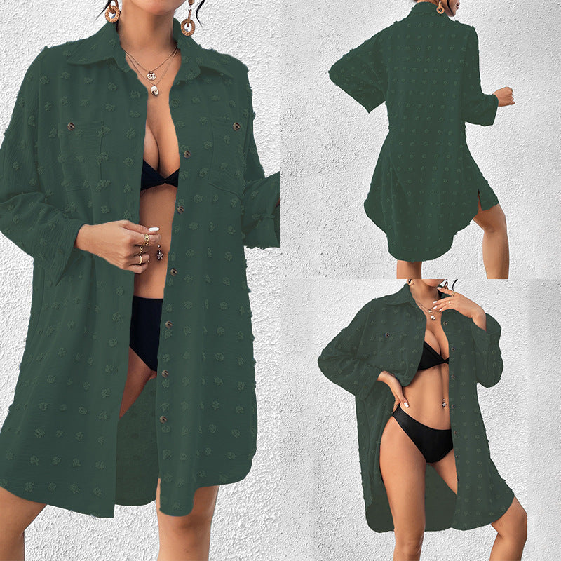 Urlaub Sonnenschutz Kleidung Damen Strandjacke Strand-Cover-Up Hemd mit Knopfleiste Badeanzug Überwurf