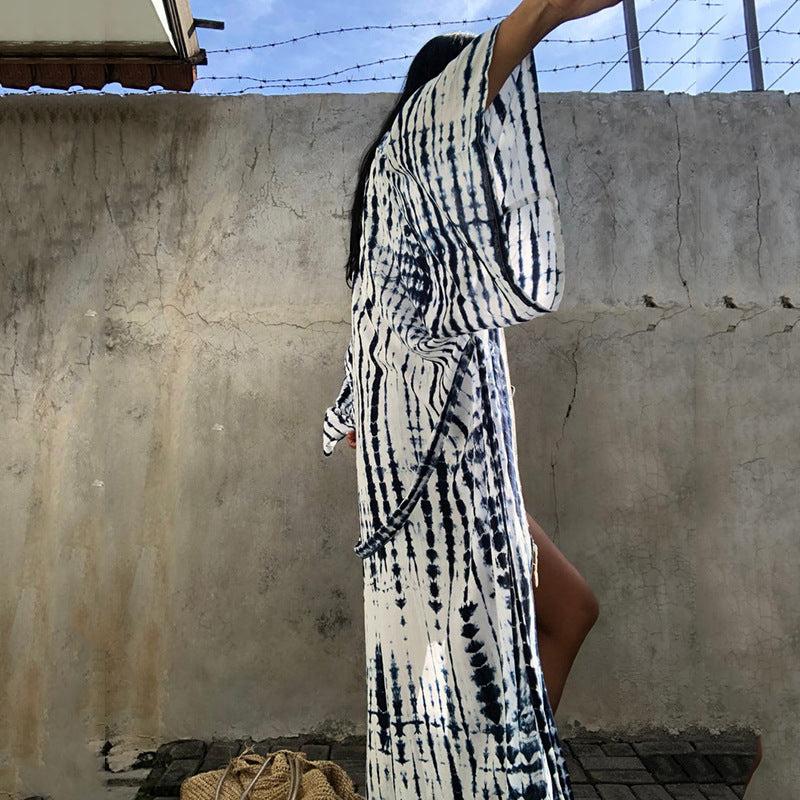Cardigan Femme en Dentelle Imprimée, Manches Longues, Protection Solaire, pour la Plage, les Vacances, à Porter Par-dessus un Bikini
