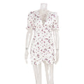 Robe courte florale sexy à col en V et manches bouffantes pour femmes