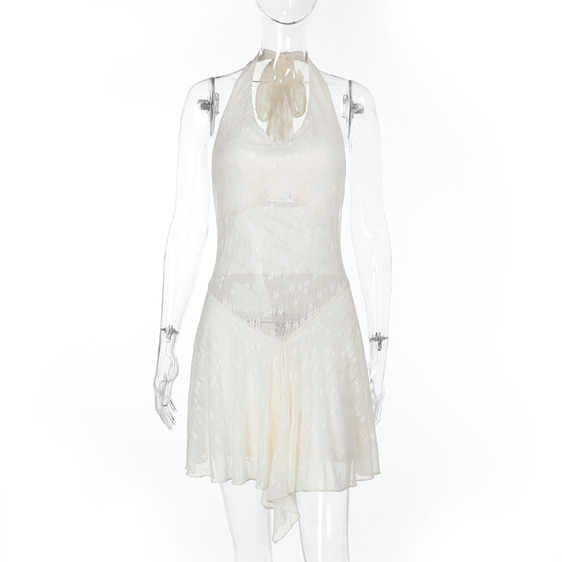Robe courte dos nu sexy avec dentelle pour femme, idéale pour les vacances