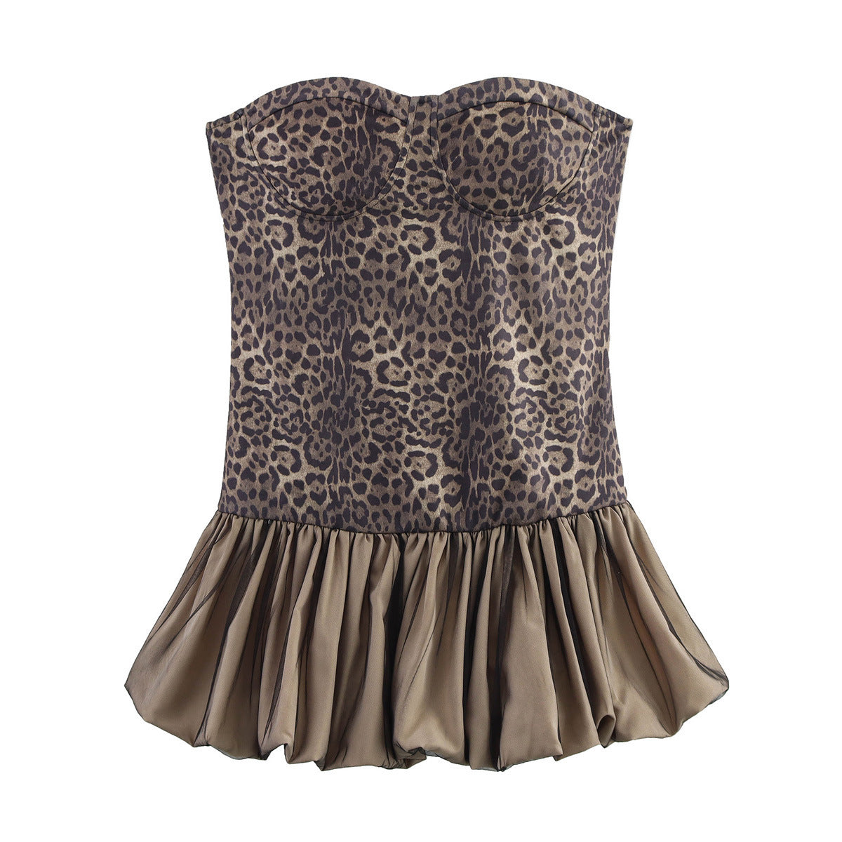 Robe courte léopard à bretelles, bustier, jupe-culotte, sexy, épaules dénudées, cocktail, moulante, pour l'été.