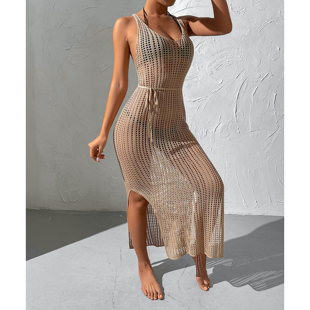 Urlaub Strand Sexy Strandkleid Hohl Cut-Out Durchsichtig Rückenfrei Strickkleid Damen
