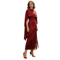 Robe Trapèze Femme Printemps Élégante Rétro Faux Deux Pièces Longue Jupe Châle Design Gland