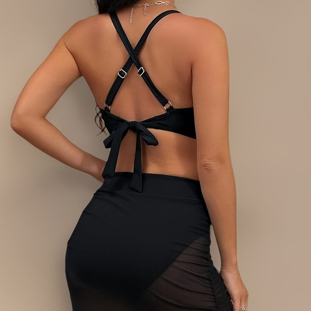 Damen Sexy Neckholder Bikini mit überkreuzten Rückenträgern