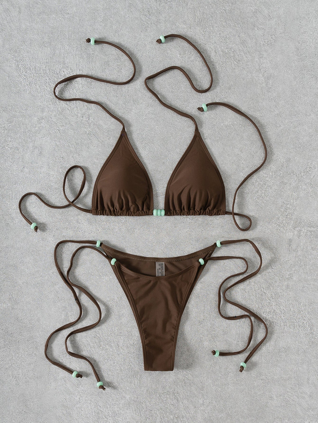 Bikini einfarbig, perlenbesetzt, zum Schnüren, sexy, geteilt, Bikini-Badeanzug Damen