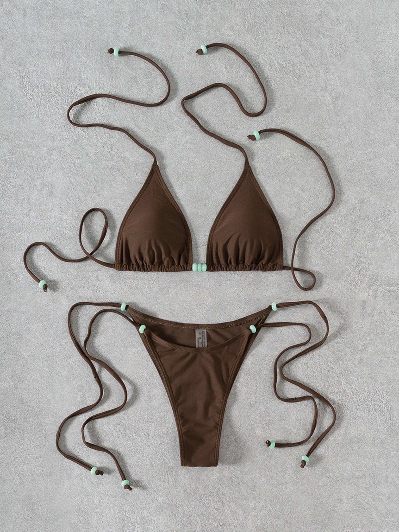 Bikini einfarbig, perlenbesetzt, zum Schnüren, sexy, geteilt, Bikini-Badeanzug Damen