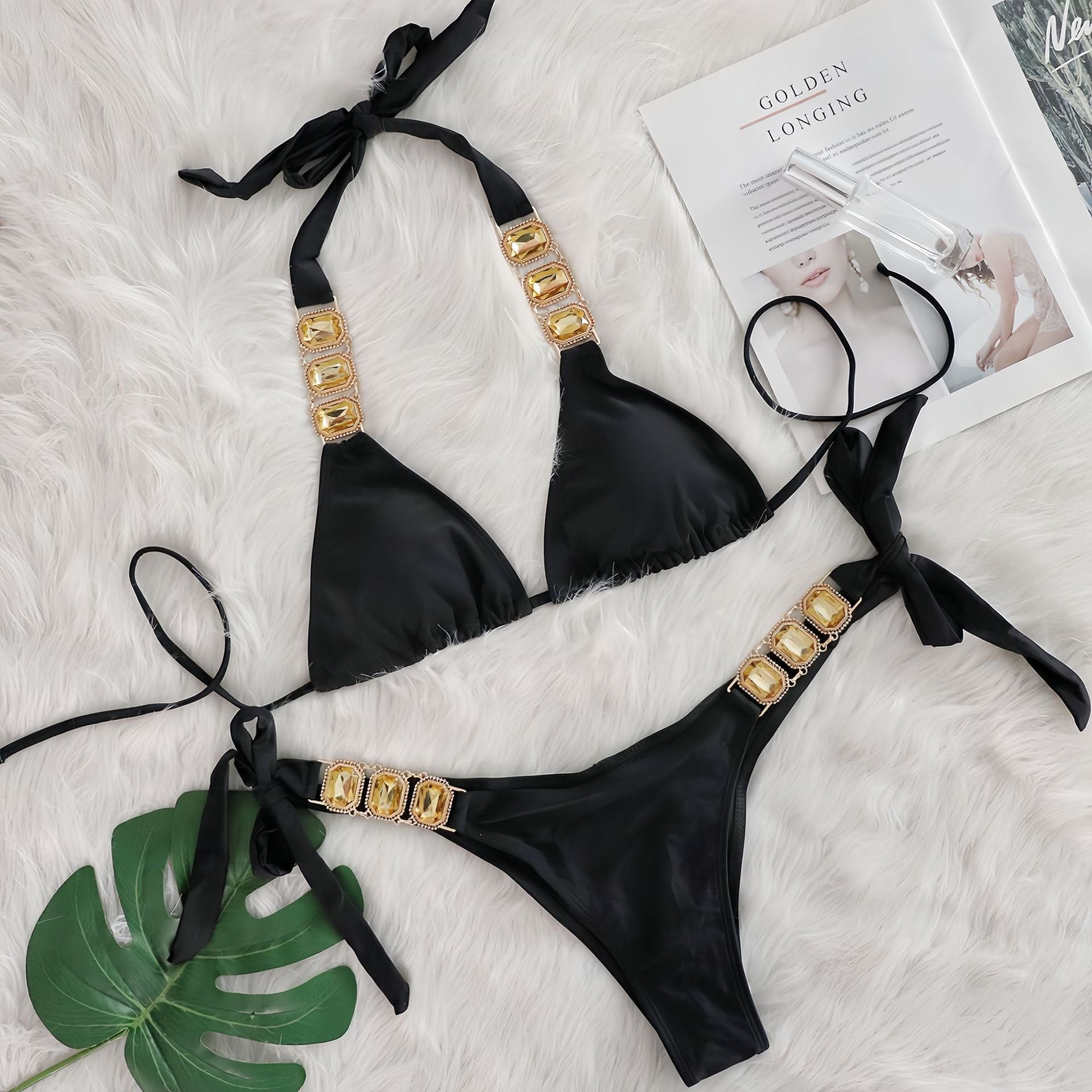 Kristall Diamant Bikini Sexy Damen Split Bandage Badeanzug Strandurlaub Badeanzug
