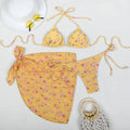 Bedruckter Bikini Dreiteiliger Gazerock Geteilter Sexy Urlaub Bikini Badeanzug