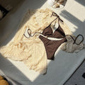 Sexy vierteiliger Bikini mit Spitzenbesatz und Netzeinsätzen