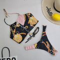 Neuer Bikini dreiteilig Damen Sexy High Waist Bedruckter Badeanzug Rock Barock