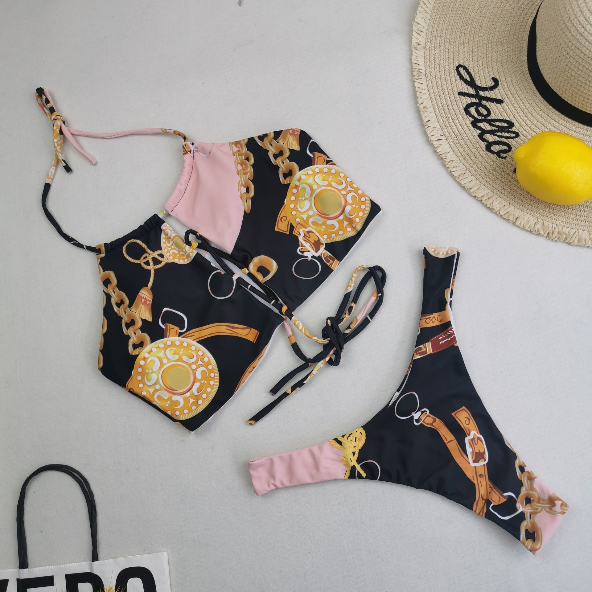 Neuer Bikini dreiteilig Damen Sexy High Waist Bedruckter Badeanzug Rock Barock