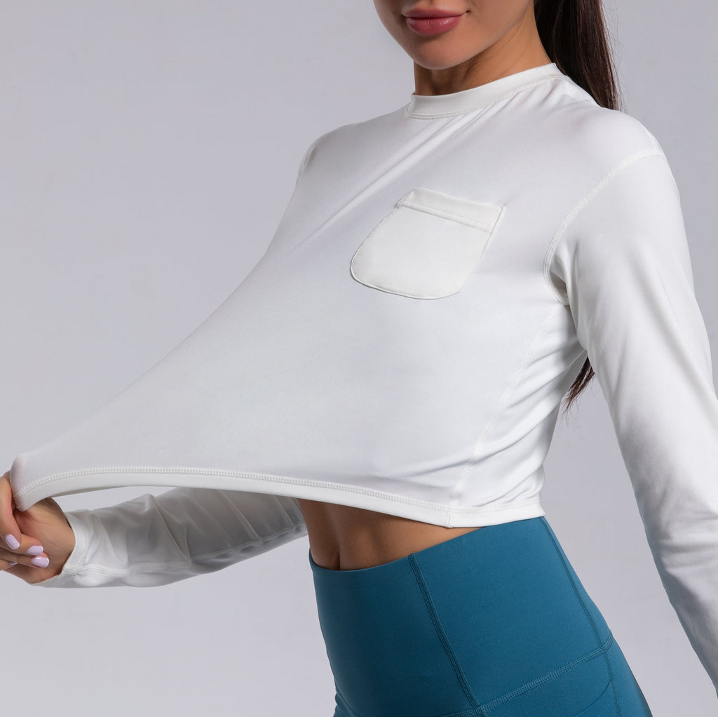 T-shirt de sport automne-hiver pour femme, vêtements de yoga, col rond, coupe ajustée, haut de sport à manches longues