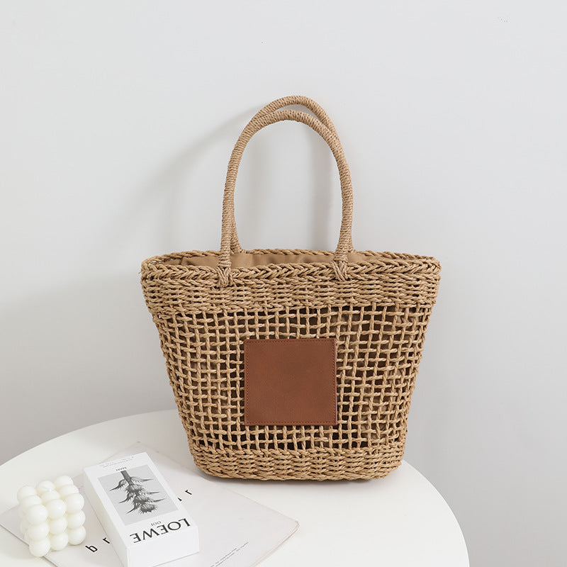 Sac de paille de Thaïlande Niche Rétro Sac à bandoulière portable évidé Tissé Sac de plage de vacances en bord de mer pour femmes