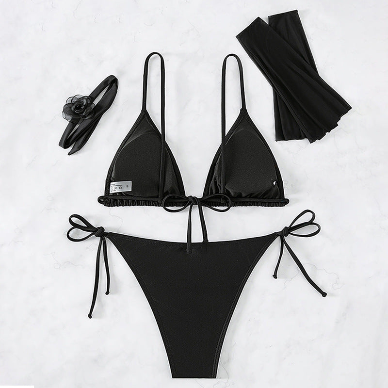 Vierteiliges Bikini-Set Badebekleidung Einfarbig Sexy Bikini Split Badeanzug für Damen