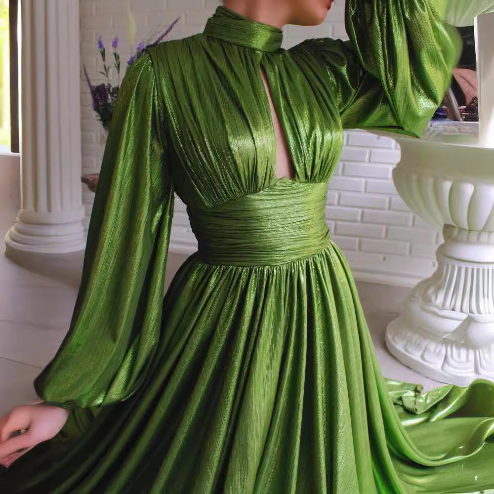 Robes de Printemps Été Tendance Couleur Ceinture Serrée Halter Grande Balançoire Sexy Avocat Vert Robe Longue pour Femmes