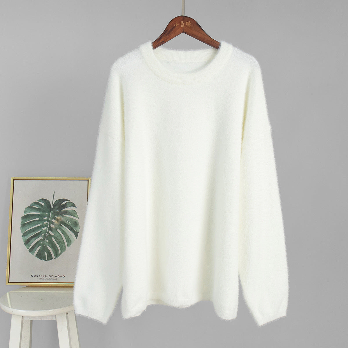 Pull Col Rond Pull Automne Hiver Simple Couleur Unie Pull Décontracté Ample
