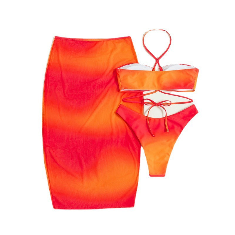 Strand-Badeanzug Damen Dreiteiler Sommer Sonnenschutz Langer Bademantel Bikini