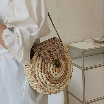 Sac à bandoulière rond direct en paille Sac à bandoulière en paille Sac tissé Sac de plage de vacances Sac pour femmes