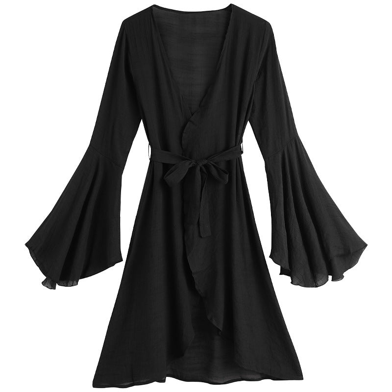Chemisier long de protection solaire, cardigan trompette à manches longues, paréo de bikini pour femme, été
