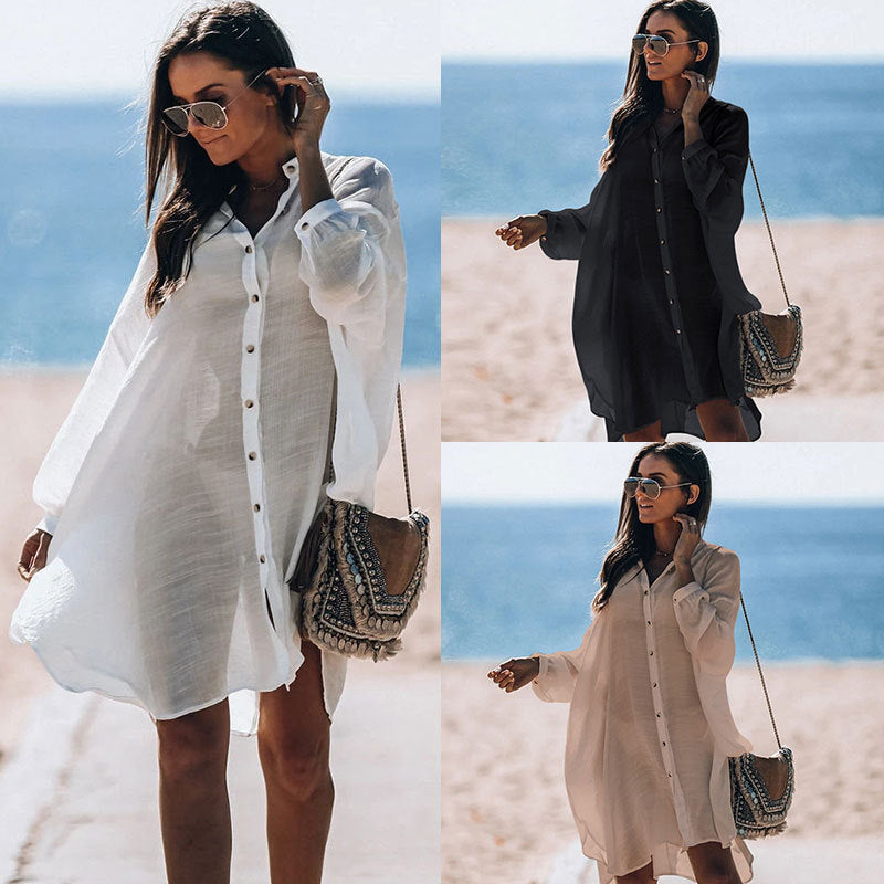 Nouvelle chemise en bambou boutonnée, protection solaire de plage, chemise décontractée de bord de mer, jupe de vacances