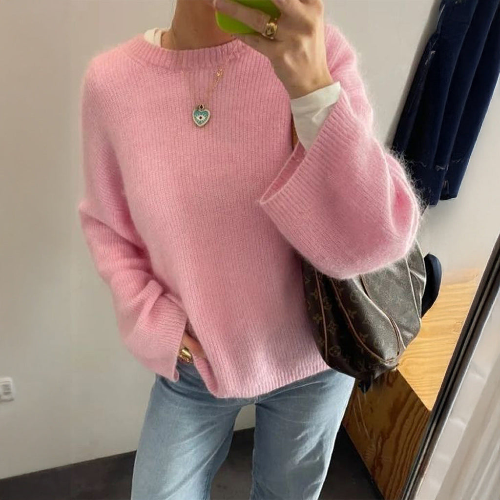 Einfarbige Langarm-Wollpullover Damenbekleidung Herbst Winter