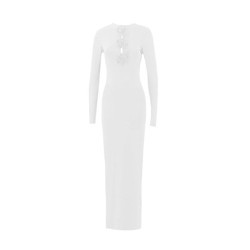 Damen Herbstkleidung Sexy Cutout Socialite Private Kleidung Elegantes dreidimensionales florales Langarm-Maxikleid mit schmaler Passform